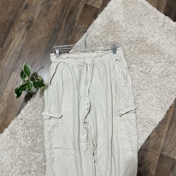 Aerie Versatile Beige Paperbag High Waisted Cargo Linen Blend Jogger Pants - Picture 3 of 6
